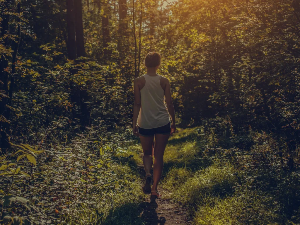 Person walking alone on a peaceful path, symbolizing moving forward without an apology.